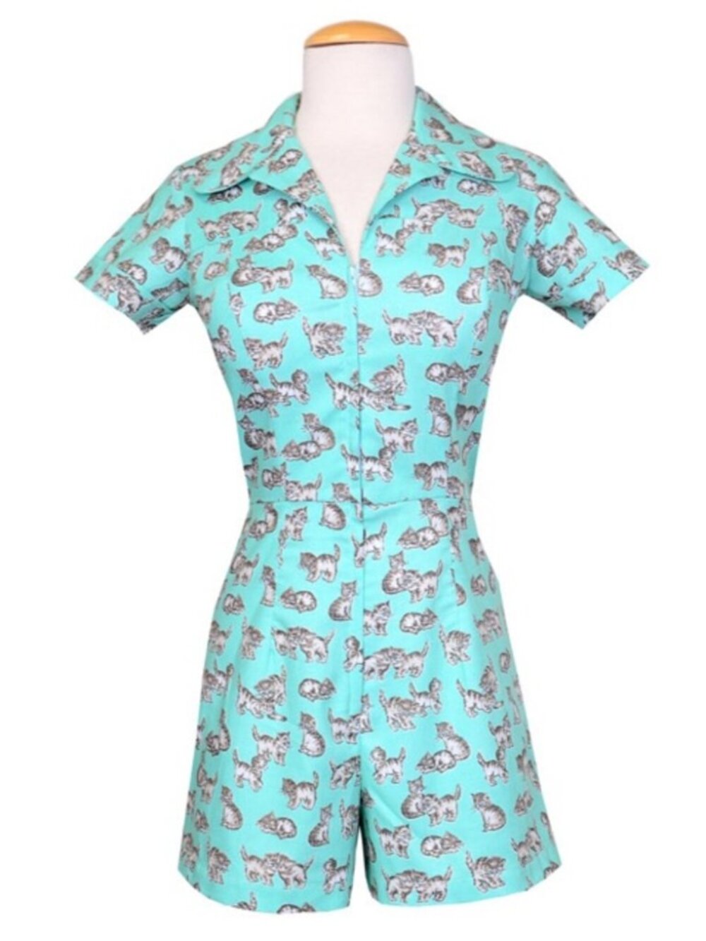 RARE Bernie Dexter Garage Girl Romper in Turquoise Kitten NOVELTY PRINT CAT 3X